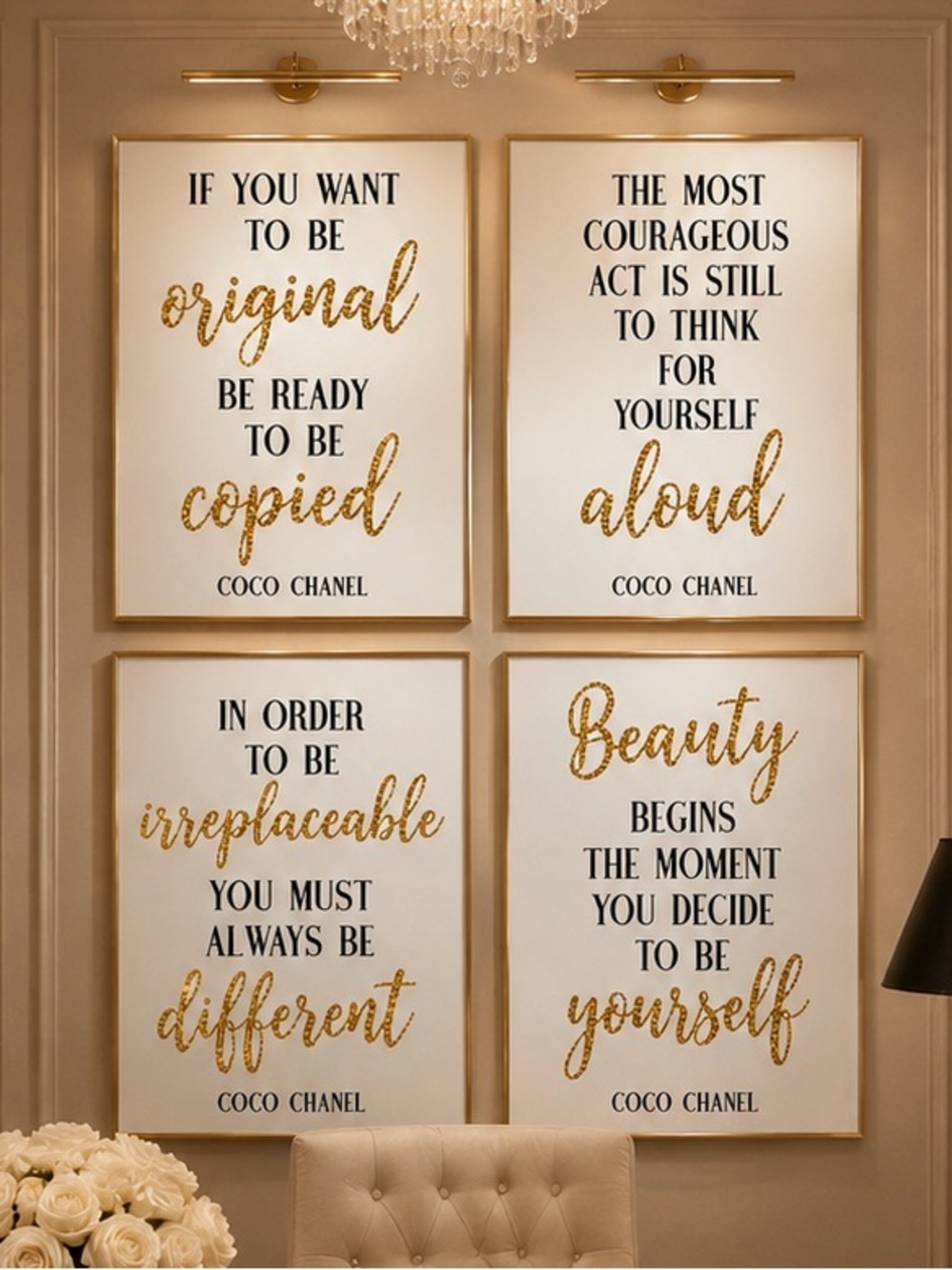 Boss Lady Mindset Collection | Feminine CEO B&W Gallery Wall Art | Chanel Words